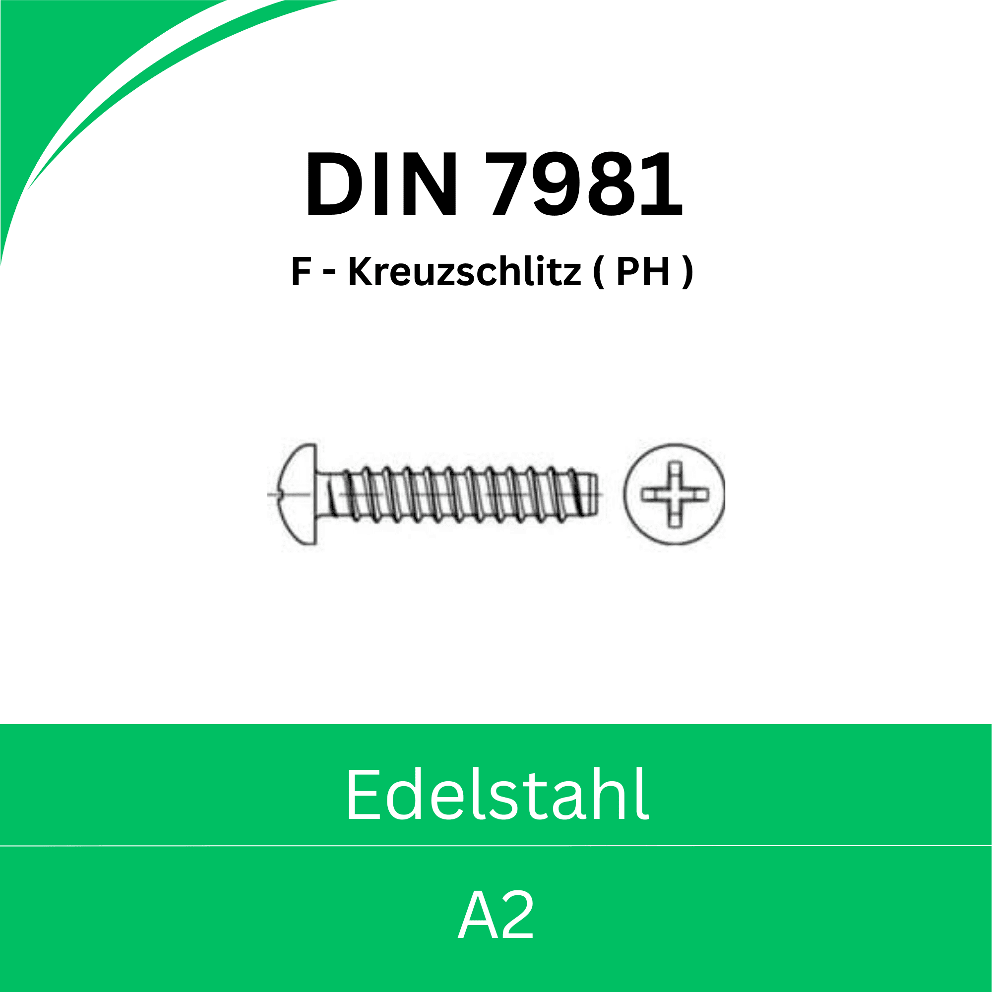 Bild für Kategorie ➤ Kategorie: DIN 7981 (F-Kreuzschlitz (PH)) Edelstahl A2